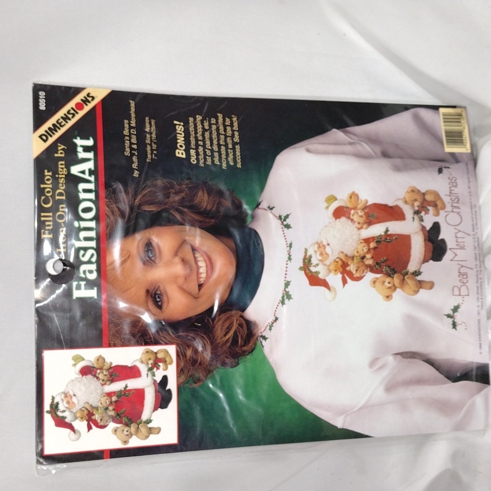 NEW Dimensions No-Sew Appliques by Fashion Art SANTA'S BEARS Vintage 7" X 10"